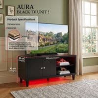 Aura High Gloss Black TV Unit with LED Light, USB & Bluetooth | 120cm