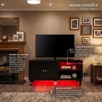 Aura High Gloss Black TV Unit with LED Light, USB & Bluetooth | 120cm