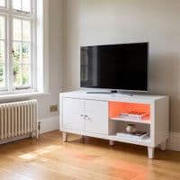 Aura High Gloss White TV Unit with LED Light, USB & Bluetooth | 120cm