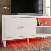 Aura High Gloss White TV Unit with LED Light, USB & Bluetooth | 120cm