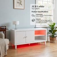 Aura High Gloss White TV Unit with LED Light, USB & Bluetooth | 120cm