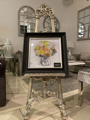 Autumn Watercolour Flowers Wall Art Black Alpha Frame 55Cm X 55Cm