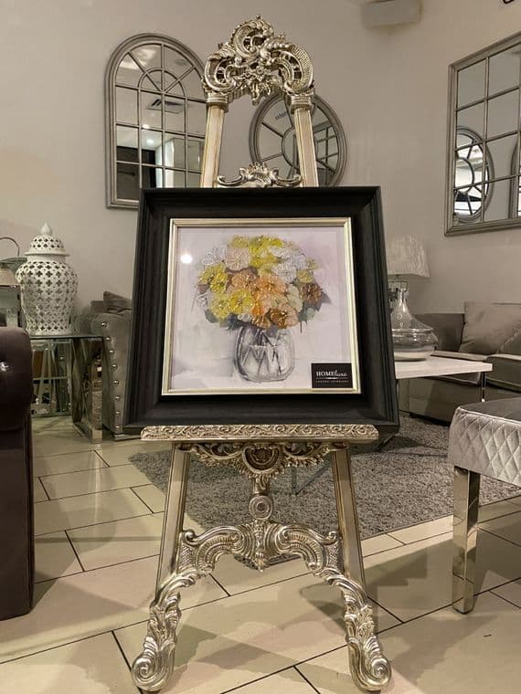 Autumn Watercolour Flowers Wall Art Black Alpha Frame 55Cm X 55Cm