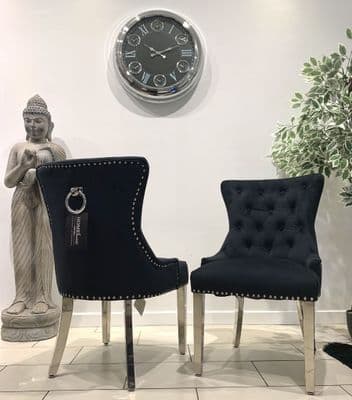 Aydin Dining Chair Brushed Velvet Black - Sold In Pairs