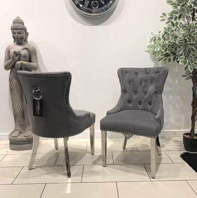 Aydin Dining Chair Brushed Velvet Dark Grey - Sold In Pairs