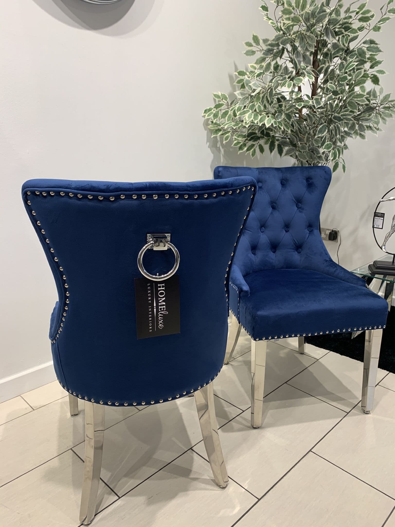 Chrome Royal Blue Dining Chairs Aydin Dining Chair Brushed Velvet