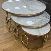 Ayla Gold Nest of 3 Marble Coffee Tables with Steel Frame Set