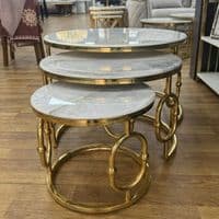 Ayla Gold Nest of 3 Marble Coffee Tables with Steel Frame Set