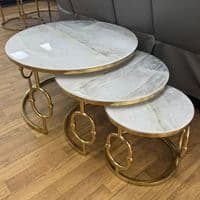 Ayla Gold Nest of 3 Marble Coffee Tables with Steel Frame Set