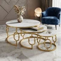 Ayla Gold Nest of 3 Marble Coffee Tables with Steel Frame Set