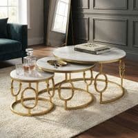 Ayla Gold Nest of 3 Marble Coffee Tables with Steel Frame Set