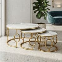Ayla Gold Nest of 3 Marble Coffee Tables with Steel Frame Set