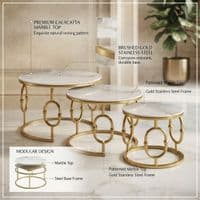 Ayla Gold Nest of 3 Marble Coffee Tables with Steel Frame Set