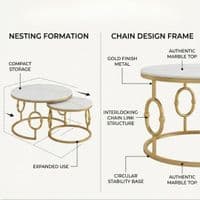 Ayla Gold Nest of 3 Marble Coffee Tables with Steel Frame Set