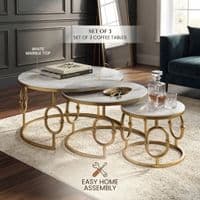 Ayla Gold Nest of 3 Marble Coffee Tables with Steel Frame Set