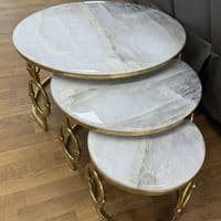 Ayla Gold Nest of 3 Marble Coffee Tables with Steel Frame Set