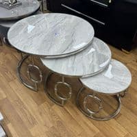 Ayla Silver Nest of 3 Marble Coffee Tables with Steel Frame Set