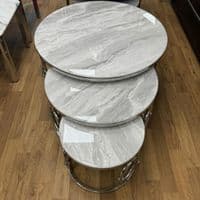 Ayla Silver Nest of 3 Marble Coffee Tables with Steel Frame Set