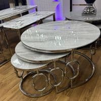 Ayla Silver Nest of 3 Marble Coffee Tables with Steel Frame Set