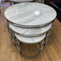 Ayla Silver Nest of 3 Marble Coffee Tables with Steel Frame Set