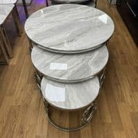 Ayla Silver Nest of 3 Marble Coffee Tables with Steel Frame Set