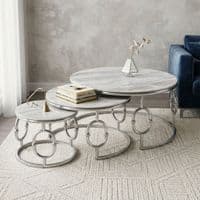 Ayla Silver Nest of 3 Marble Coffee Tables with Steel Frame Set
