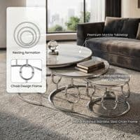 Ayla Silver Nest of 3 Marble Coffee Tables with Steel Frame Set