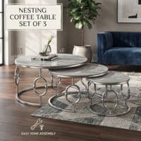 Ayla Silver Nest of 3 Marble Coffee Tables with Steel Frame Set