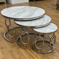 Ayla Silver Nest of 3 Marble Coffee Tables with Steel Frame Set