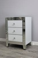 Bianco 3 Drawer White Mirror Bedside Cabinet