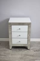 Bianco 3 Drawer White Mirror Bedside Cabinet