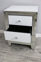 Bianco 3 Drawer White Mirror Bedside Cabinet