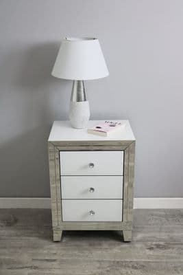 Bianco 3 Drawer White Mirror Bedside Cabinet