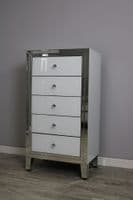 Bianco Tallboy 5 Drawer White Mirror Chest