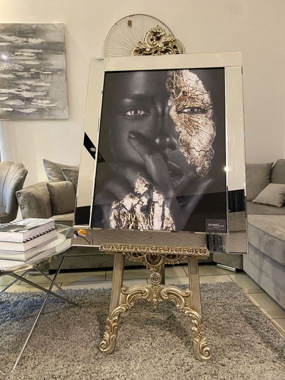 Black African Hand Gold Paint Wall Art Mirror Frame 75Cm X 95Cm