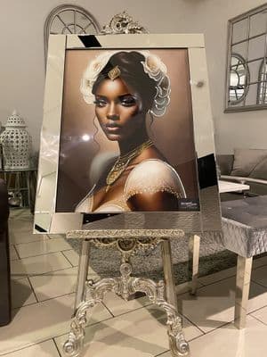 Black African Lady Design 2 Wall Art Mirror Frame 90Cm X 70Cm
