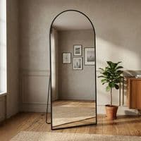 Black Arch Metal Mirror 60x165cm - Modern Bevelled Wall & Floor Mirror