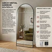 Black Arch Metal Mirror 60x165cm - Modern Bevelled Wall & Floor Mirror