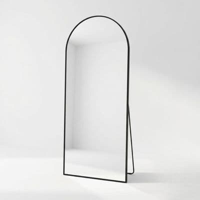 Black Arch Metal Mirror 60x165cm - Modern Bevelled Wall & Floor Mirror