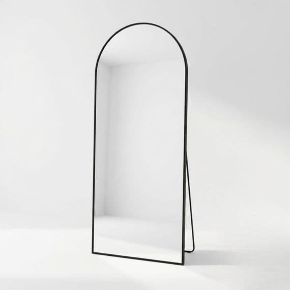 Black Arch Metal Mirror 60x165cm - Modern Bevelled Wall & Floor Mirror