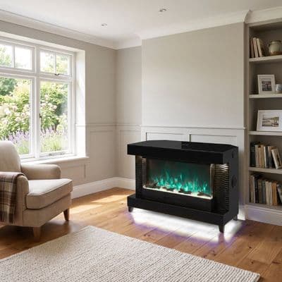 Black Corner Fireplace TV Unit with LED & Bluetooth Speakers System