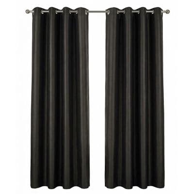 Black Faux Silk Fully Lined Eyelet Curtains - 1 Pair,