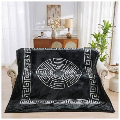 Black Greek Design Rashel Blanket 4kg Heavy 2 Ply King Size 200x240cm