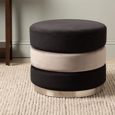 Black & Grey Round Velvet Stool – Home Luxe Interior