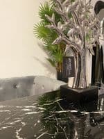 Black Half Moon Marble Effect Console Table