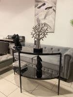 Black Half Moon Marble Effect Console Table