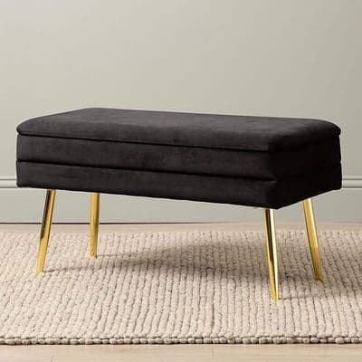 Black Velvet Storage Bench Ottoman With Gold Legs – Home Luxe Interior