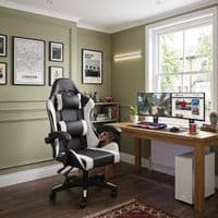 Black & White Gaming Chair Ergonomic Neck & Back Support Office Seat