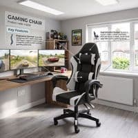 Black & White Gaming Chair Ergonomic Neck & Back Support Office Seat