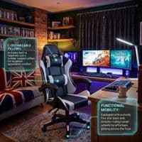 Black & White Gaming Chair Ergonomic Neck & Back Support Office Seat